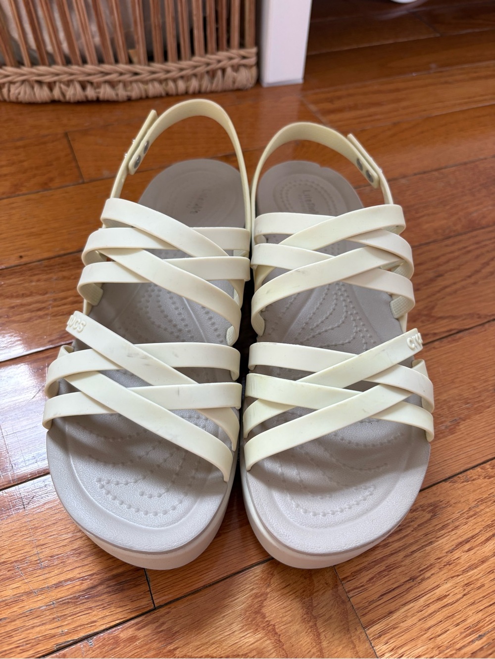 CROCS Women’s Strappy Cream and Light Gray Plaform Sandals